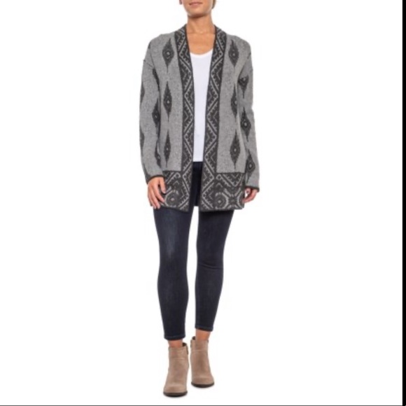 Lucky Brand Sweaters - Lucky Brand Diamond Border Wool Blend Cardigan